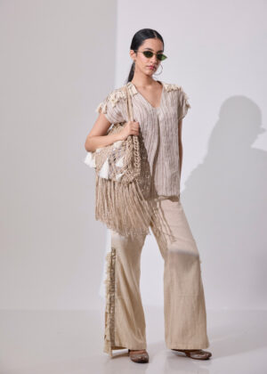 Beige High Slit Pants